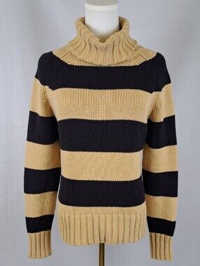 Vintage Y2K GAP Striped Turtle Neck Sweater in Beige and Black